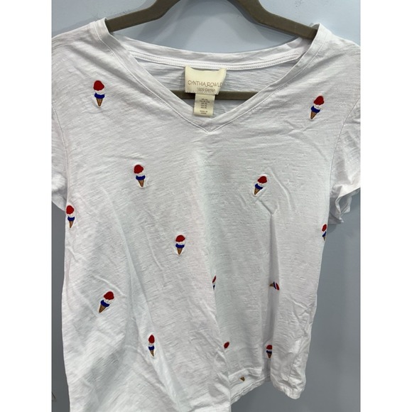 Cynthia Rowley Women's White Shirt With Ice Cream Pattern Embroidered Size XL - Picture 4 of 8